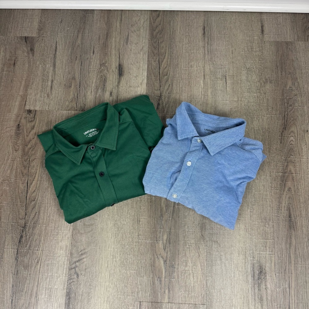 UNTUCKit Button Front Polo Shirts Lot Of 2 Men’s 2XL Green Blue Cotton Classic